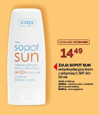 Antyoksydacyjny krem z witaminą C ZIAJA SOPOT SUN SPF 50+ promocja w Ziko Dermo