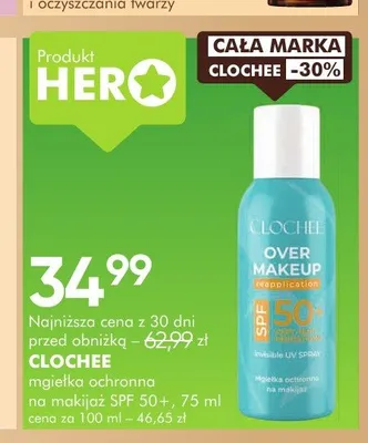 Mgiełka ochronna na makijaż SPF 50+ CLOCHEE 75ml promocja w Super-Pharm