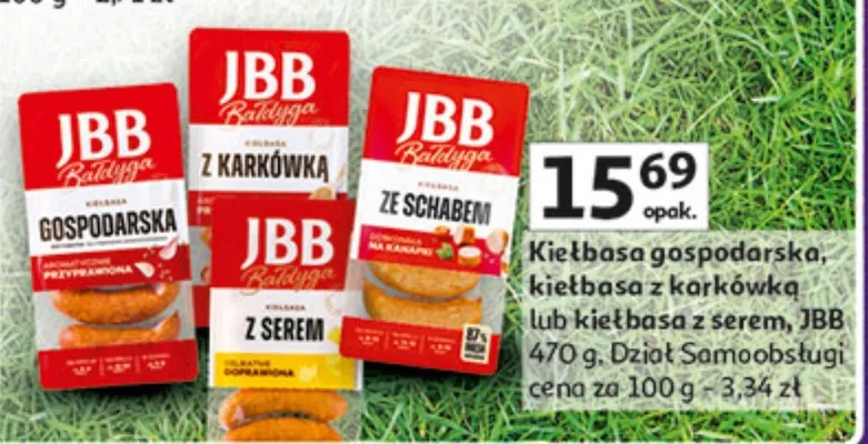 Kiełbasa gospodarska, kiełbasa z karkówką lub kiełbasa z serem promocja w Auchan