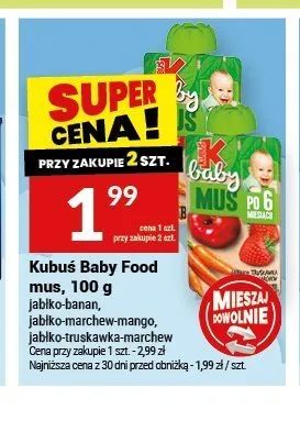 Mus Kubuś Baby Food jabłko-truskawka-marchew promocja w Twój Market