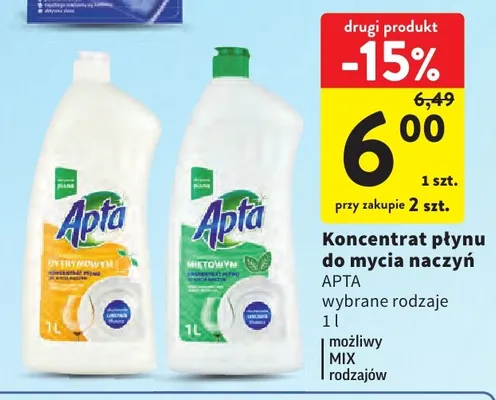 Koncentrat płynu do mycia naczyń Apta cytrynowy promocja w Intermarche