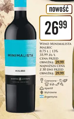 Wino Minimalista Malbec czerwone wytrawne Argentyna promocja w Dino