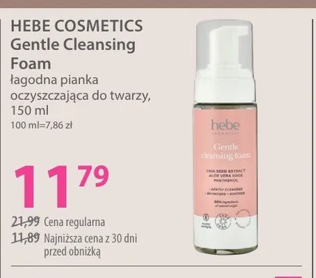Łagodna pianka oczyszczająca do twarzy HEBE COSMETICS Gentle Cleansing Foam promocja w Hebe