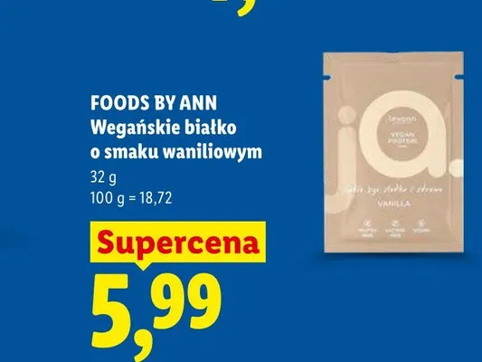 Wegańskie białko o smaku waniliowym Foods by Ann Levann promocja w Lidl