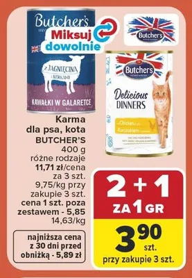 Karma dla psa, kota Butcher's Delicious Dinners z kurczakiem promocja w Carrefour Market