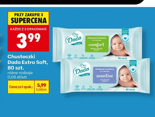 Chusteczki nawilżane Dada Extra Soft Sensitive promocja w Biedronka