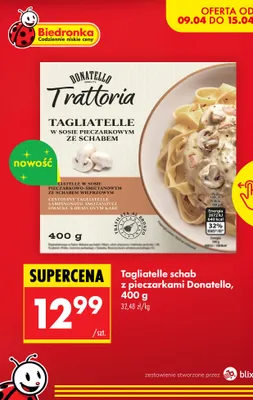 Tagliatelle w sosie pieczarkowo-śmietanowym ze schabem promocja w Biedronka
