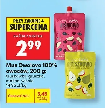 Mus Owolovo 100% owoców malina promocja w Biedronka