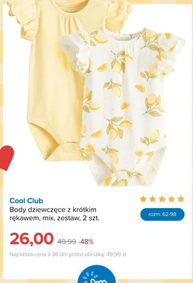 Body dziewczęce z krótkim rękawem Cool Club 2-pak promocja w Smyk