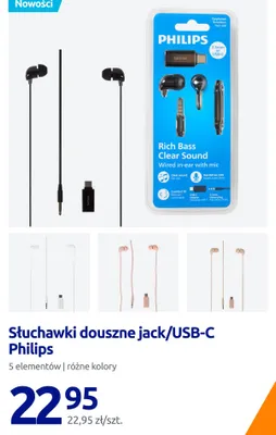 Słuchawki douszne jack/USB-C Philips TAE1200 promocja w Action