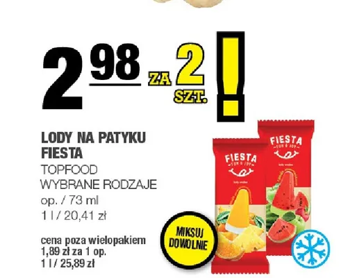 Lody na patyku Fiesta lody wodne arbuz promocja w SPAR