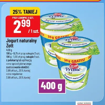 Jogurt naturalny Zott Primo promocja w POLOmarket