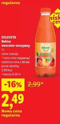 Nektar owocowo-warzywny Solevita Marchew Jabłko Brzoskwinia promocja w Lidl