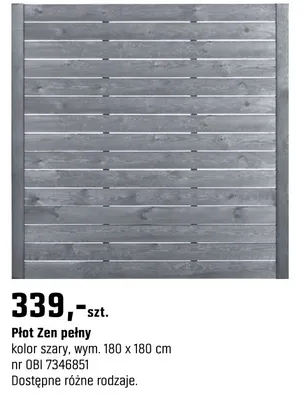 Płot Zen pełny kolor szary 180 x 180 cm promocja w OBI