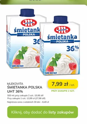 Śmietanka polska UHT 36% promocja w Stokrotka