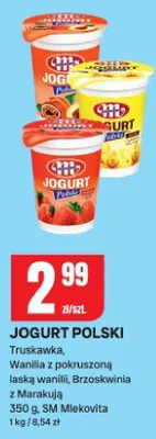 Jogurt polski truskawka, wanilia z pokruszoną laską wanilii, brzoskwinia z marakują promocja w Chorten