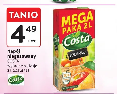 Napój niegazowany Costa Pomarańcza promocja w Intermarche