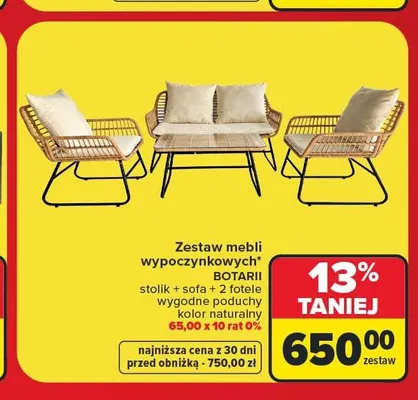 Zestaw mebli wypoczynkowych Botarii stolik + sofa + 2 fotele promocja w Carrefour
