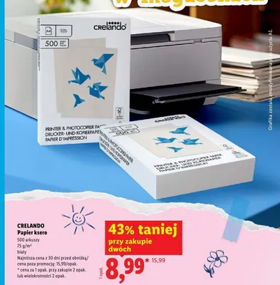 Papier ksero Crelando biały 500 arkuszy promocja w Lidl