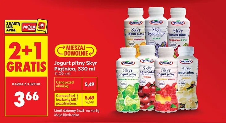 Jogurt pitny Piątnica Skyr Mango & Marakuja promocja w Biedronka