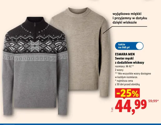 Sweter męski z dodatkiem wiskozy promocja w Lidl
