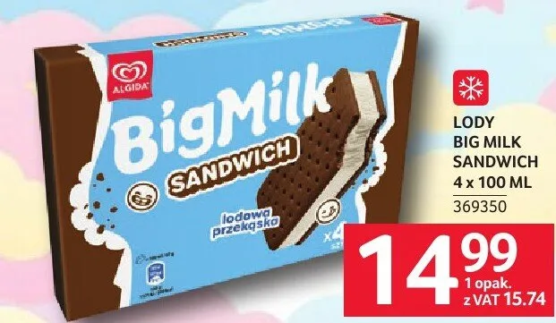 Lody Big Milk Sandwich promocja w Selgros