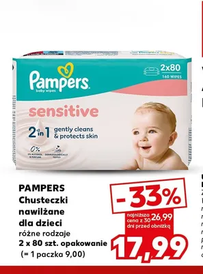Chusteczki nawilżane dla dzieci Pampers 2-pak promocja w Kaufland