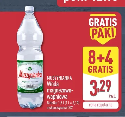 Woda gazowana magnezowo-wapniowa niskonasycona CO2 Muszynianka promocja w Aldi