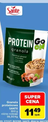 Granola proteinowa z orzechami laskowymi migdałami i czekoladą Sante Go On promocja w Carrefour