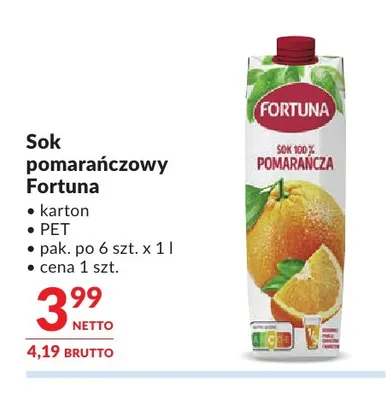 Sok pomarańczowy Fortuna promocja w Makro
