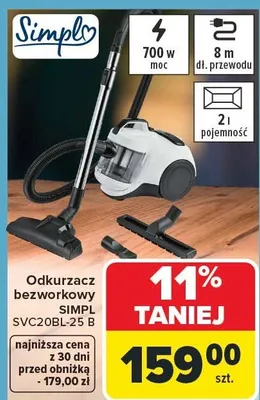 Odkurzacz bezworkowy SIMPL SVC20BL-28 B promocja w Carrefour