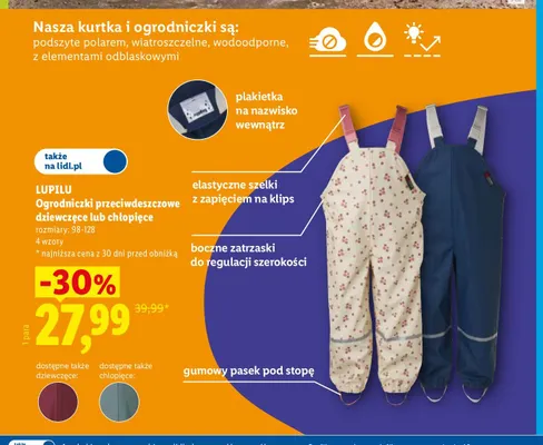 Ogrodniczki przeciwdeszczowe chłopięce Lupilu promocja w Lidl