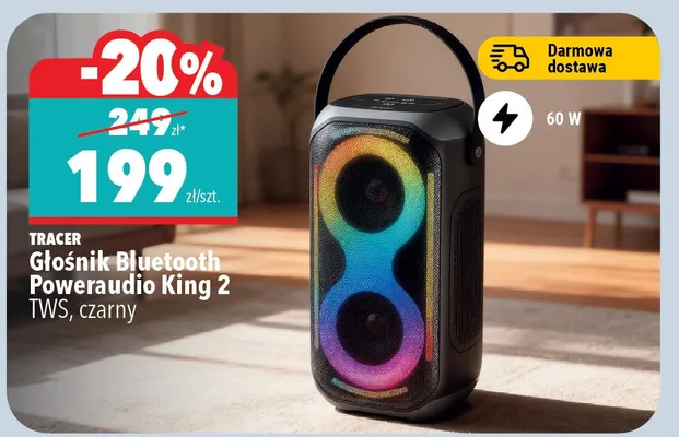 Głośnik Bluetooth Poweraudio King 2 TWS czarny Tracer promocja w Biedronka Home