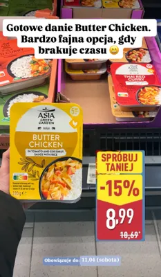 Danie gotowe Butter Chicken w sosie pomidorowo-kokosowym z ryżem promocja w Aldi
