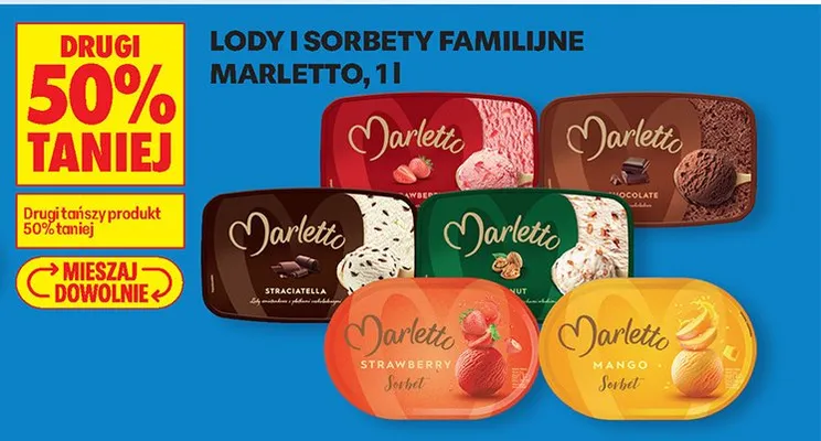 Lody i sorbety familijne 1 l DRUGI -50% promocja w Biedronka
