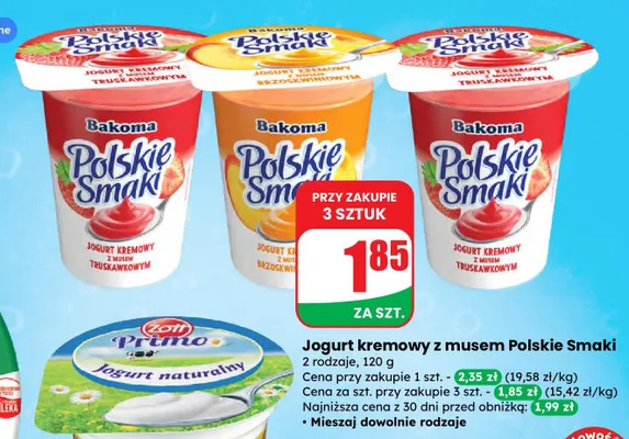 Jogurt naturalny Primo Zott promocja w Dino