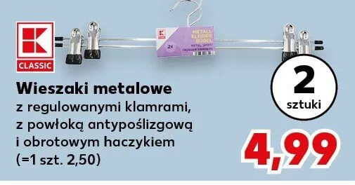 Wieszaki metalowe z regulowanymi klamrami, z powłoką antypoślizgową i obrotowym haczykiem promocja w Kaufland