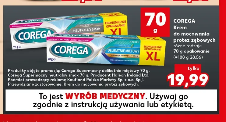 Krem do mocowania protez zębowych Corega Supermocny neutralny smak promocja w Kaufland
