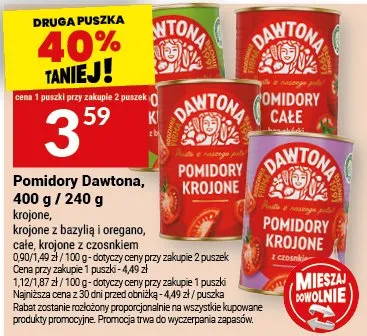 Pomidory Dawtona krojone, krojone l bazylią l oregano, krojone l czosnkiem promocja w Twój Market