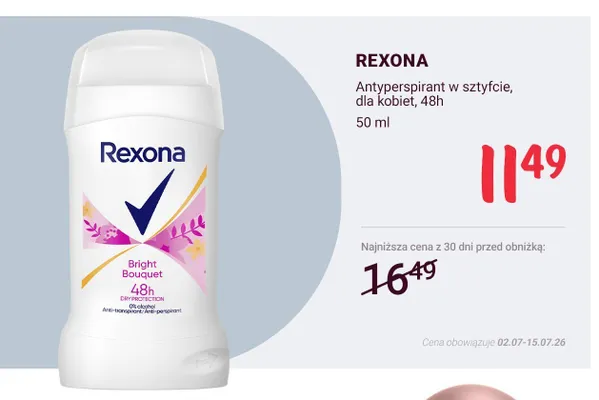 Antyperspirant w sztyfcie damski Rexona Bright Bouquet promocja w Rossmann