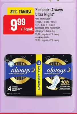 Podpaski Always Ultra Night promocja w POLOmarket
