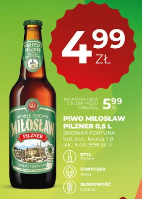 Piwo Miłosław Pilzner 0,5l promocja w Duży Ben