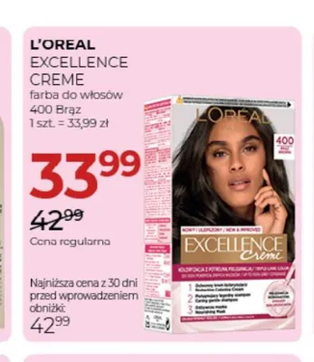 Farba do włosów Excellence Creme 400 Brąz L'Oreal promocja w Drogerie Jawa