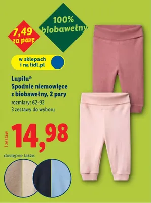 Spodnie niemowlęce z biobawełny Lupilu, 2 pary promocja w Lidl