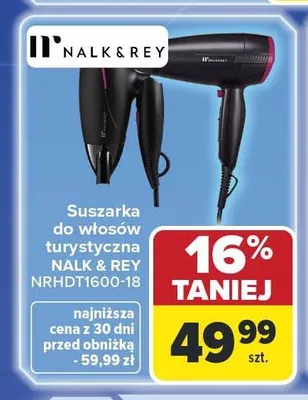 Suszarka do włosów turystyczna NALK & REY NRHDT1600-18 promocja w Carrefour