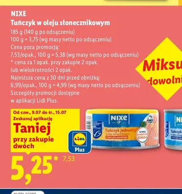 Tuńczyk w oleju słonecznikowym Nixe promocja w Lidl