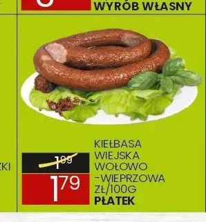 Kiełbasa wiejska wołowo-wieprzowa Płatek promocja w Wafelek