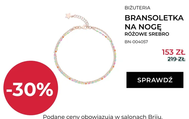 Bransoletka na nogę Briju różowe srebro promocja w Briju