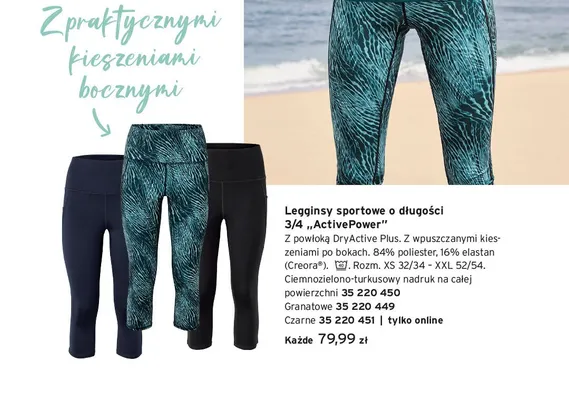Legginsy sportowe 3/4 ActivePower ciemnozielono-turkusowe promocja w Tchibo