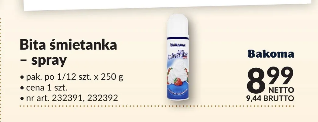 Bita śmietanka spray Bakoma promocja w Makro
